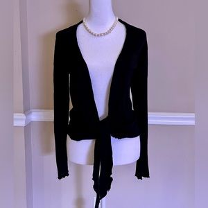 White House | Black Market ~ open cardigan, tie waist. 100% silk. Size S. 🖤